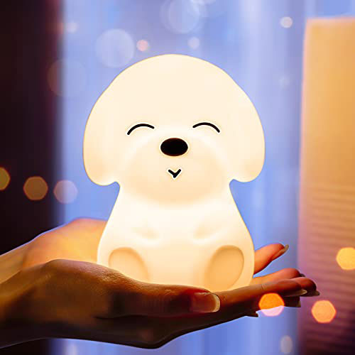 Night Light for Kids,Kids Night Light for Girls Baby and Toddler,Cute Puppy Night Light,Dog Animal Soft Silicone Night Lamps,USB Rechargeable LED Lamp,Lights for Bedroom,Color Changing,Touch Control